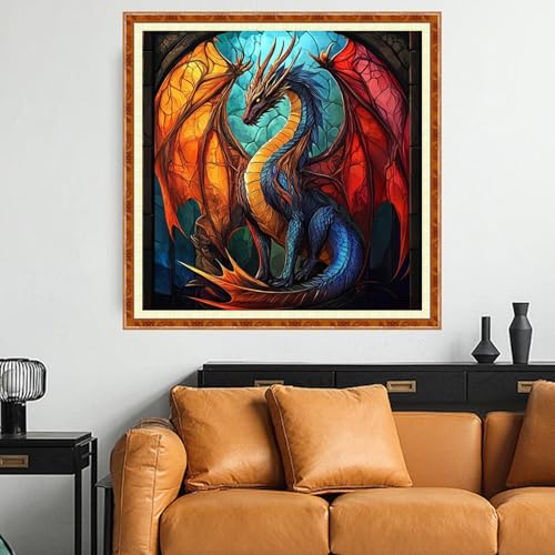 Funchey Counted Cross Stitch Kits for Adults Needlepoint Kits Unprinted Cross Stitching Embroidery Kit 11CT Cross Stitch Supplies-Colorful Dragon 18x18 inch - color: Artcolor01