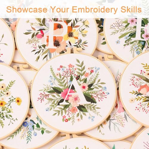 Harimau Letter A Pattern Embroidery Kit for Adult Beginners, Complete Starter Pack with 1 Hoop, Needles, Instruction Guide & Embroidery Stitch Video Tutorials - color: White A