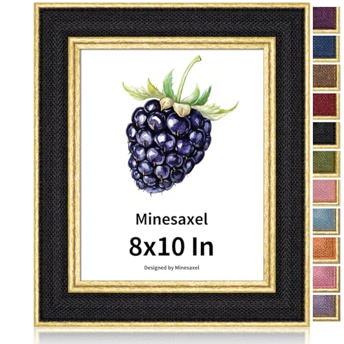 8x10 Picture Frame - Black Fabric & Vintage Gold Border HD Real Glass with Easel for Tabletop/Wall (Family Photos, Modern Decor 1 Pack) - color: Black-1pcs, size: 8x10