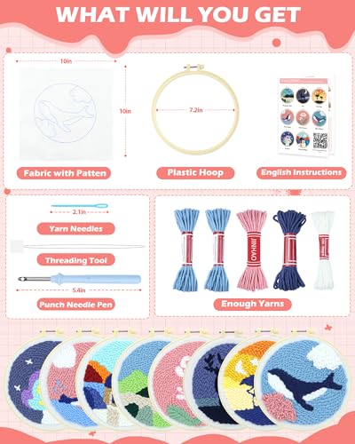 FIVEIZERO Yarn Punch Needle Craft Kit for Beginners,Blue Whale Pattern - color: Bluewhale