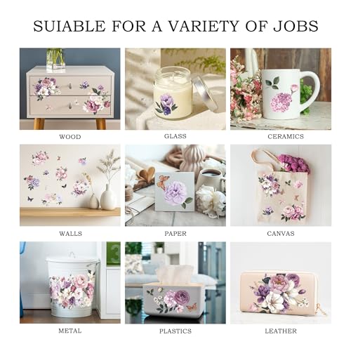Joeyan Floral Rub On Transfers for Furniture and Crafts,12''x18'' - style: Dreamy Peonies
