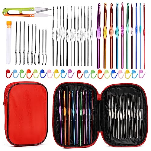 IMZAY Crochet Hooks Set, 54Pack Crochet Needles Set Ergonomic Crochet Hooks - color: Red, size: 54 Pcs