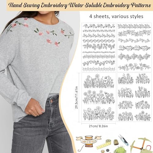 Floral Lace Embroidery Patterns, Water Soluble Stick and Stitch Paper - style: Flower013