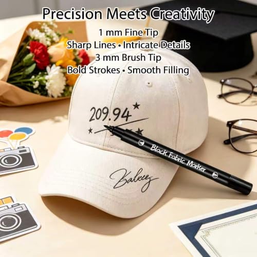 5pcs Fabric Markers Permanent Paint Pens for White Clothes, Bleed Proof, Water Resistant, No Fade, Quick Dry Professional Dual Tip Pens DIY for Canvas, Cover Stains, Clothing, Black - color: Black