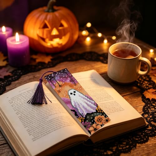 14CT Halloween Stamped Cross Stitch Bookmark Kit for Beginner Adults Crafts - color: SQJ006-01