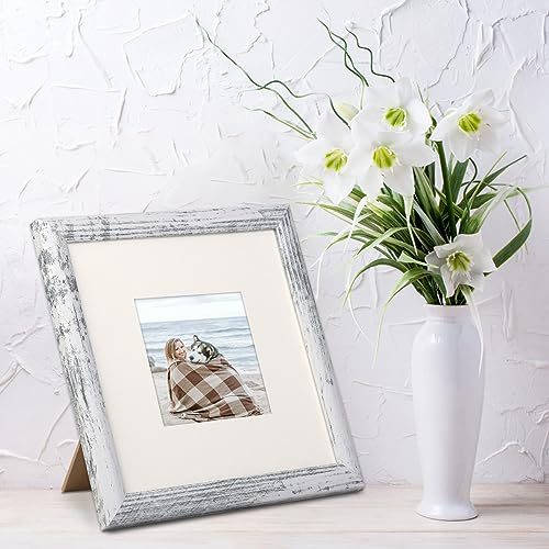 AEVETE Picture Frame 8x8 White Wash Photo Frames Rustic for Wall and Desk - color: White Wash, size: 8x8
