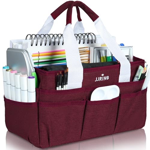 JJRING Craft Organizer Tote Bag Art Storage Caddy Dark Red - color: Dark Red, size: Small
