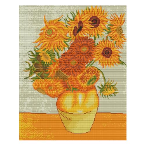 Meecaa Cross Stitch Kits 11 Count Stamped, Sunflower Vase Embroidery Kit with Accessories Pre Printed (48CMx58CM (Sunflower) - color: Sunflower