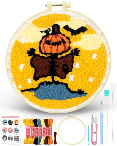 FIVEIZERO Yarn Punch Needle Craft Kit for Beginners,Pumpkin Man Pattern - color: Pumpkin Man