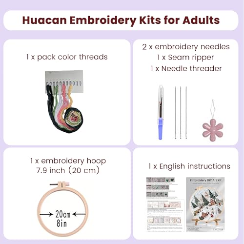 Huacan Embroidery Kits for Adults Beginner DIY Cross Stitch Stamped Christmas Tree Pattern Stitching Sewing Kit 1 Piece 7.8 x 7.8 Inch - color: Village