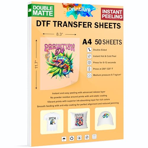 DTF Transfer Film Sheets A4 (8.3 x 11.7 inch) | Premium Hot & Cold Peel | Double Matte Anti-Static PET | 50 Pack | Heat Press Paper | ET8550 L1800 XP15000 XP600 R1390 I3200 TX800 5113 - size: Premium (50 Sheets)