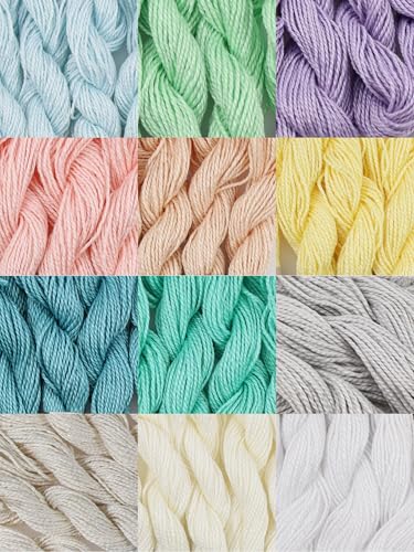 KCS 328 Yards(300 Meters) Mercerized Pearl Cotton Crochet Needlepoint Thread,Size 5, 12 skeins,Mixed Color 18 - color: 12color18, size: 12 skeins