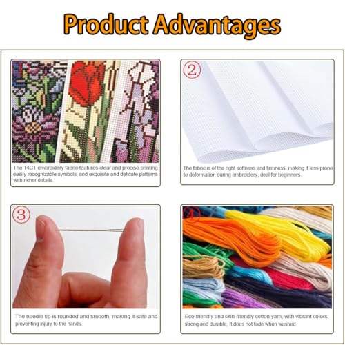 6PCS Cross Stitch Bookmark Kit for Adult Beginners flowers Cross Stitch Kits with Backing Felt Floss Instruction DIY Stamped Embroidery Bookmark Kit for Starter Adults Book Lovers (2.3x7.8 inch) - color: SQY004