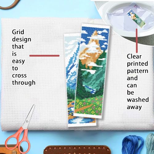 FREEBLOSS 6 Set Cross Stitch Bookmarks Kit Mountains&Rivers Stamped Cross Stitch Kit DIY Embroidery Bookmark Set with Instruction for Adults Beginners Gift for Reading Enthusiasts 8 * 2.4inch 11CT - style: Mountains&Rivers