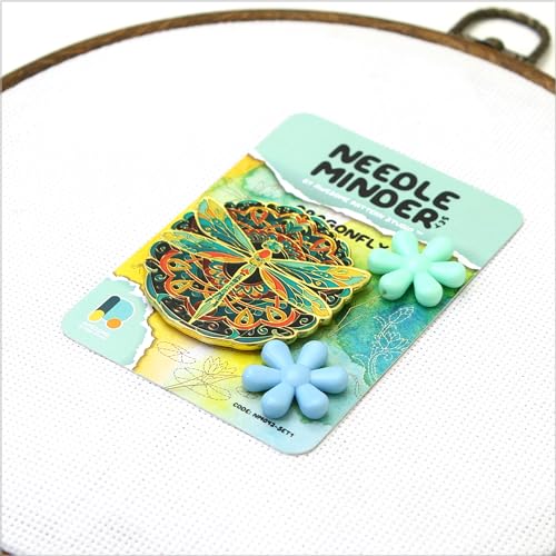 Awesome Pattern Studio Needle Minder Set - Dragonfly Magnetic Needle Minder + 2 Needle Threaders. Enamel Pin for Cross Stitch, Embroidery and Craft - size: Dragonfly Set #1