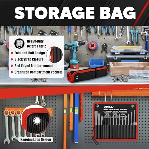 C&T 16-Piece Punch and Chisel Set with Storage Pouch, Including Taper Punch, Cold Chisels, Pin, Center Punch, Chrome Vanadium Steel - size: 16-Piece
