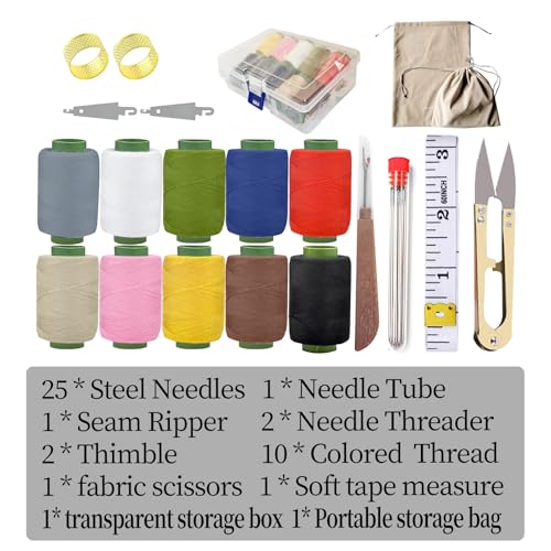 Obear 45-Piece Sewing Kit for Adults and Beginners,Big Eye Stainless Steel Sewing Needles Kit for Hand Sewing with Storage Box and Portable Pouch - style: 45 Pcs Steel Sewing Needles Kit