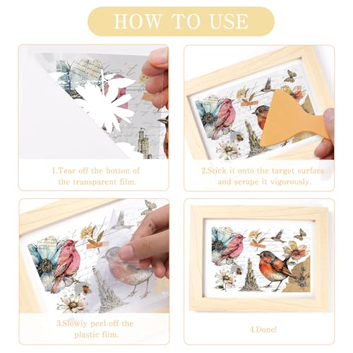 6 Pcs Vintage Letters & Birds Rub-On Transfers, 8 x 12 Inch - style: Vintage Bird Collage