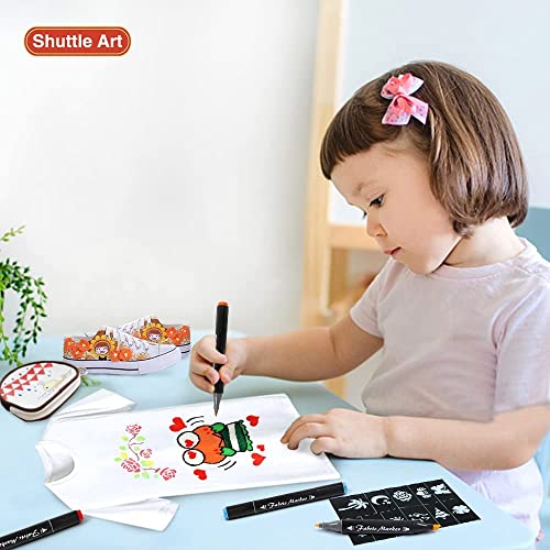 Shuttle Art Fabric Markers, 40 Colors Dual Tip Fabric Marker Pens Permanent No Bleed Pens for T-Shirts Sneakers, Non-Toxic & Child Safe Permanent Shirt Pens for Adult Painting Writing - color: 40 Colors