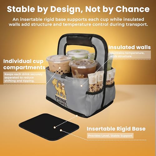 Drink Carrier with Handle – Durable No-Spill Insulated (4 Cup, Grey) - color: grey, size: 4 cup