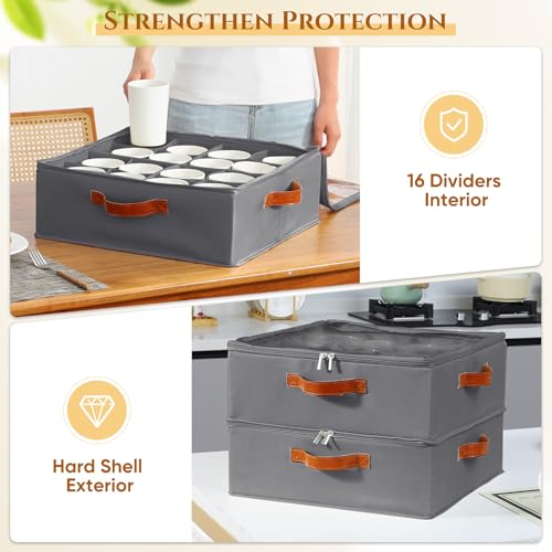 Foyego Cup and Mug Storage Box, Grey - color: Gray, size: 15.7"L x 15.7"W x 6"H