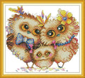Maydiyer Counted Cross Stitch Kits for Adults,14CT Unprinted Pattern Embroidery Kits for Beginners,Easy Cross-Stitch Set DMC Threads Needlework-The Owl Family 8.7''×8.3'