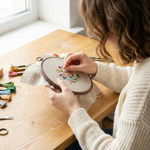 Dllxumm 3 Pcs 4 Inch Round Embroidery Hoops Display Frame, Circle Cross Stitch Hoop Ring Imitated Wood Embroidery Ornament for Craft Sewing Hanging DIY Halloween Christmas Gifts