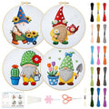 BEUNITONE 4 Set Gardener Gnome Embroidery Kit for Adult Beginners with Hoop - style: D-Dwarf