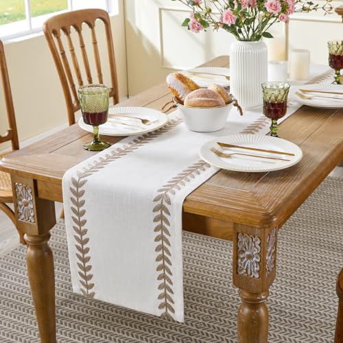 Linen Embroidered Table Runner, Taupe Table Runners 36 Inches Long - color: Taupe, size: 13×36 Inch