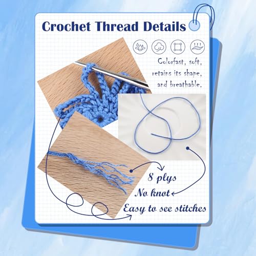 Crochet Thread, 3 Pack Size 3 Cotton Crochet Yarn Ball Set Blue - color: Blue
