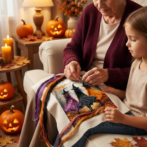 VIGEGU Witch Stamped Cross Stitch Kits for Adults Beginners 12x16 inch - color: witch Cross Stitch
