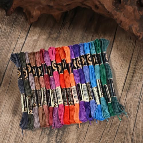 18 Skeins 6 Strands Hand Variegated Embroidery Floss Gradient Cross Stitch Thread Polyester Friendship Bracelet String Yarn Bracelets Threads Bulk for Sewing Knitting Craft Crochet Stitching - color: Dark Color