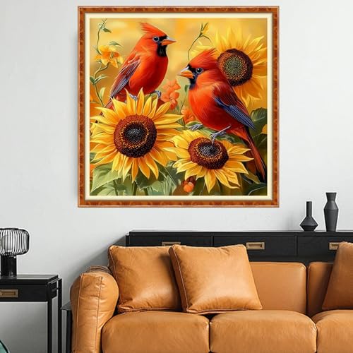 Funchey Counted Cross Stitch Kits for Adults Needlepoint Kits Unprinted Cross Stitching Embroidery Kit 11CT Cross Stitch Supplies-Sunflower Bird 18x18 inch - color: Artcolor40