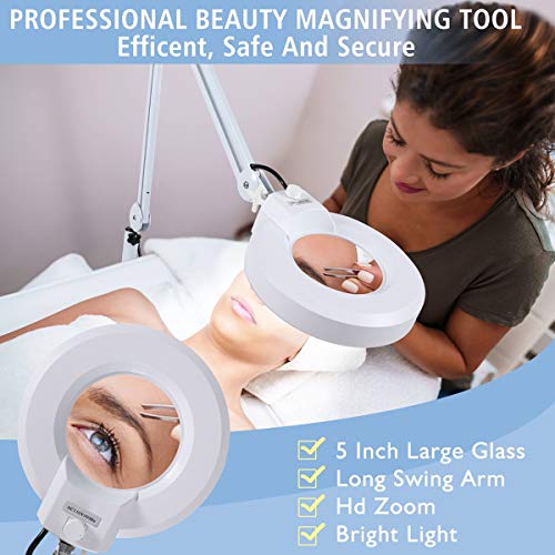15X Magnifying Floor Lamp with 5 Wheels Rolling Base for Estheticians - 2,200 Lumens LED Dimmable Light with Magnifying Glass, Lighted Magnifier for Reading, Crafts, Sewing, Close Work, Estheticians - size: 15X