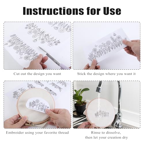 4Pcs Water Soluble Embroidery Patterns, Wash Away Transfer Stickers