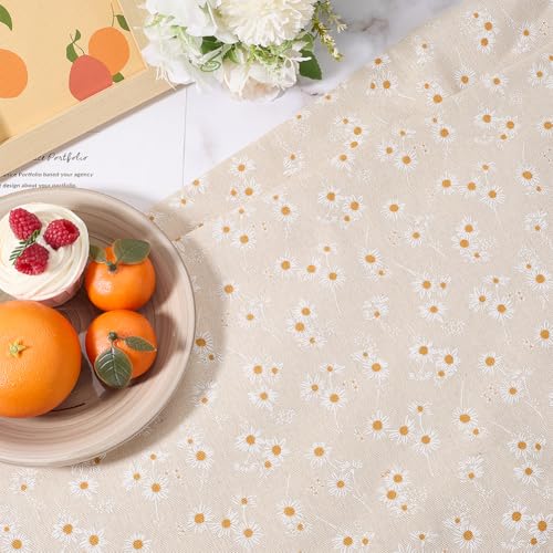 1 Yard 63 Inch Flower Cotton Fabric Bundles Linen Blend Soft White Floral Pattern Embroideried Cloth By The Yard for Sewing Making Clothing Accessories Diy Quilting Beginners Crafts Supplies - size: 1600MM, style: Daisy