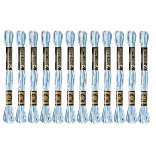 12 Skeins Embroidery Floss, Colorful Embroidery Floss 6 Strands Polyester Variegated Gradient Light Cross Stitch Thread for Sewing, Gradient Light Blue - color: Gradient Light Blue