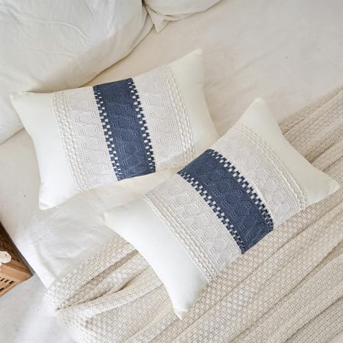 Lumbar Throw Pillow Covers Set of 1 (Beige & Blue, 12x20 Inch) - color: Beige & Blue, size: 20" x 12" (Pack of 1)