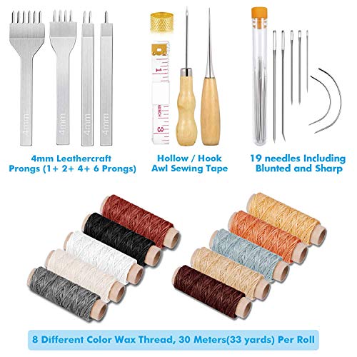 Cridoz 35 Pcs Leather Pouch Kit with Hole Punch, Sewing Tools, Waxed Thread and Large-Eye Stitching Needles for Beginner Crafting Projects