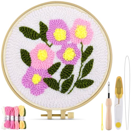 TINDTOP Punch Needle Kits, Flowers Punch Embroidery Kits for Adults - color: Set C