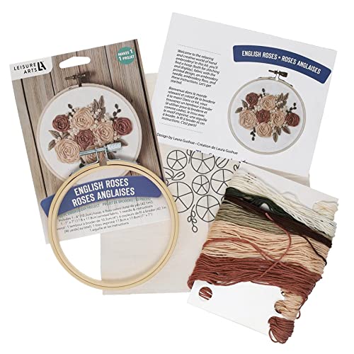 Leisure Arts Embroidery Kit 4" English Roses - cross stitch kits for beginners - embroidery kit for beginners - embroidery kits for adults - embroidery kits for adults