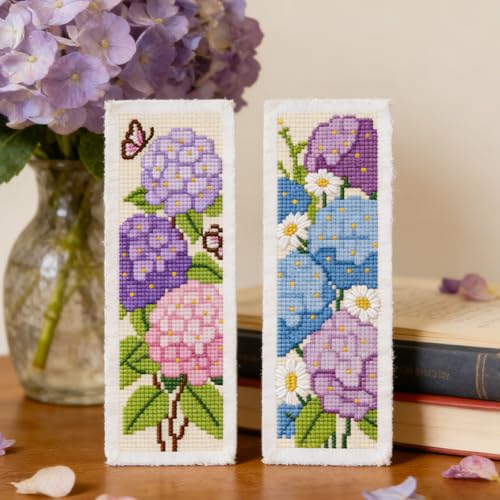 ORIGACH 6 Set Hydrangea Cross Stitch Bookmark Kit for Beginner - style: Hydrangea