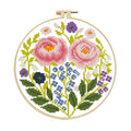Zhenqing Pink Floral Cross Stitch Kit for Beginners - 11CT 24x24cm Pre-Printed Pattern with Embroidery Hoop, Threads & Tools(70521) - color: Pink Floral