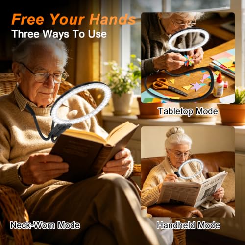 6X Hands Free Magnifying Glass with Light for Close Work, Neck Magnifier