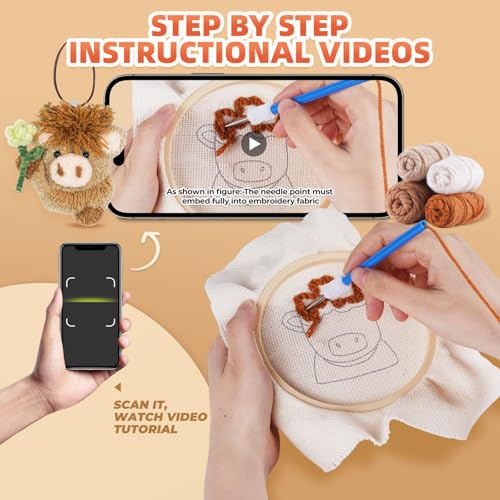 Punch Needle kit-4,Embroidery kit for Beginners,Punch Needle Kits Adults Beginner,Needles, Curved Scissors, a Tool Storage Box, Yarn, Easy-to-Follow Instructions, and Tutorial Videos(4 Highland Cow) - color: Highland Cow