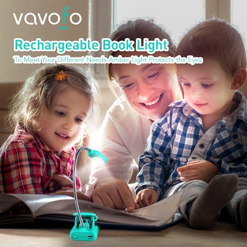 VAVOFO Rechargeable Book Light, Blue Light Blocking, Amber 1600K Clip On Reading Light, Eye Care 7 LEDs Kids Book Light for Reading in Bed with Power Indicator for Bookworms (Emerald Green) - size: 1-Pack Emerald Green