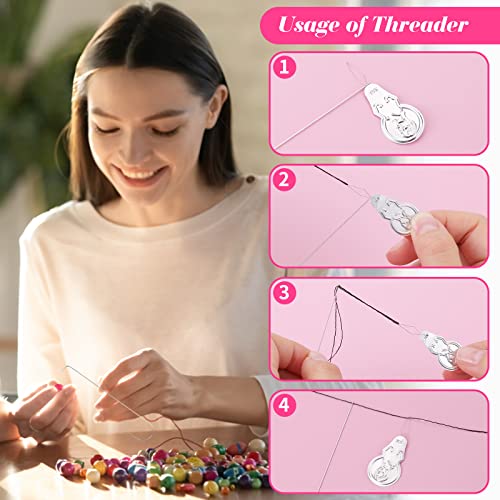 6 PCS Large Eye Curved Beading Needles with 1pc Bead Needle Threader, 5.3 Inch Flexible Beading Needle for Bead Spinner, Bead Needles for DIY Beading Jewelry Making Crafts