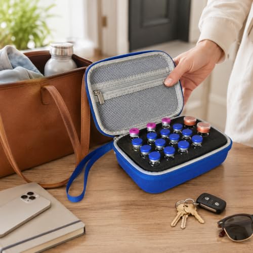 17 Slots Peptide Insulin Vial Hard EVA Travel Case Fits 1ml-30ml Vials - color: Blue