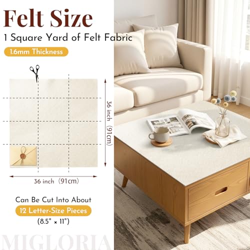 Large Felt Fabric Sheet 36 x 36 Inch, 1.6mm Thick (Ivory) - color: Ivory