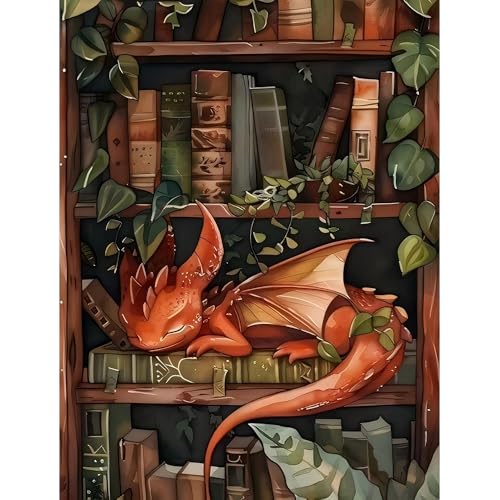 Dragon Stamped Cross Stitch Kits for Adults Beginner, Bookshelf Counted Cross Stitch Kits Printed Stitching Cute Patterns Dimensions Needlepoint Art Crafts Embroidery Kits for Adults - color: Cross Stitch-1215-2